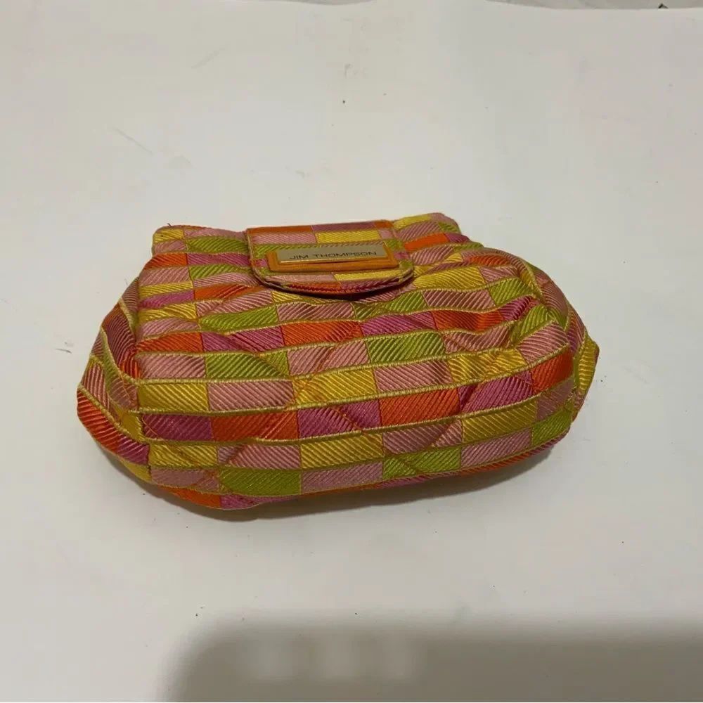New Jim Thompson multicolor Elephant Print Fabric Make-up Pouch Coin Bag